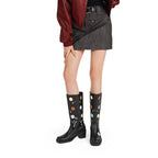Western Flower Embroidered Women's Slip-On Rubber Midi Outsole Round Toe Boots