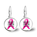 Glass Breast Cancer Awareness Ribbon Pendant Alloy Drop Earrings