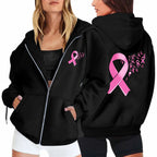 Breast Cancer Awareness Symbol Back Design Women's Zipper Hoodie Sweatshirt to 3X Plus Size