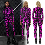 Designer Geometric Striped Print Skin Tight Long Sleeve Women's Stage Performance Jumpsuits