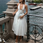 Liora - White Halter A-Line Midi Dress