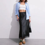 Solara - Satin Maxi Skirt with Lace Hem