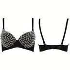 Black Leather Silver Spiked Stud Steampunk Bra