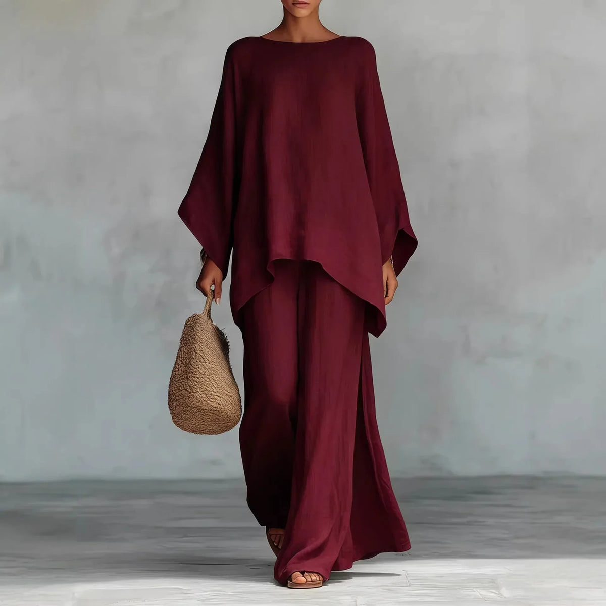 Aaliyah | Long-Sleeve Cotton-Linen Set with Wide Pants