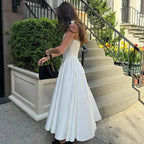 Liora - White Halter A-Line Midi Dress