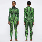 Designer Geometric Striped Print Skin Tight Long Sleeve Women's Stage Performance Jumpsuits