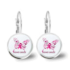 Glass Breast Cancer Awareness Ribbon Pendant Alloy Drop Earrings