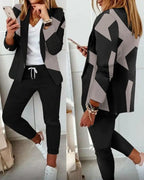 English Plaid Print Blazer Jacket +Matching Ankle Length Pants Women's Suit