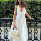 Liora - White Halter A-Line Midi Dress