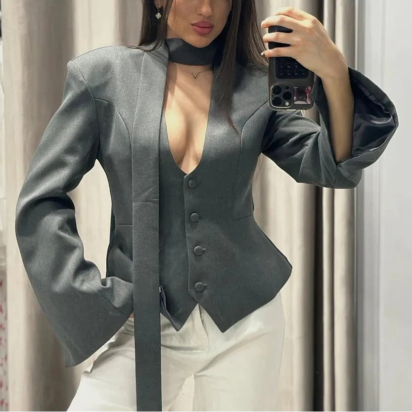 Rynelle - Structured Blazer with Scarf Detail