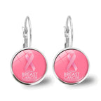 Glass Breast Cancer Awareness Ribbon Pendant Alloy Drop Earrings