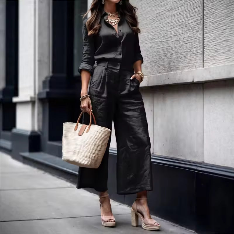 M&H | Two-Piece Set with Wide-Leg Cropped Pants