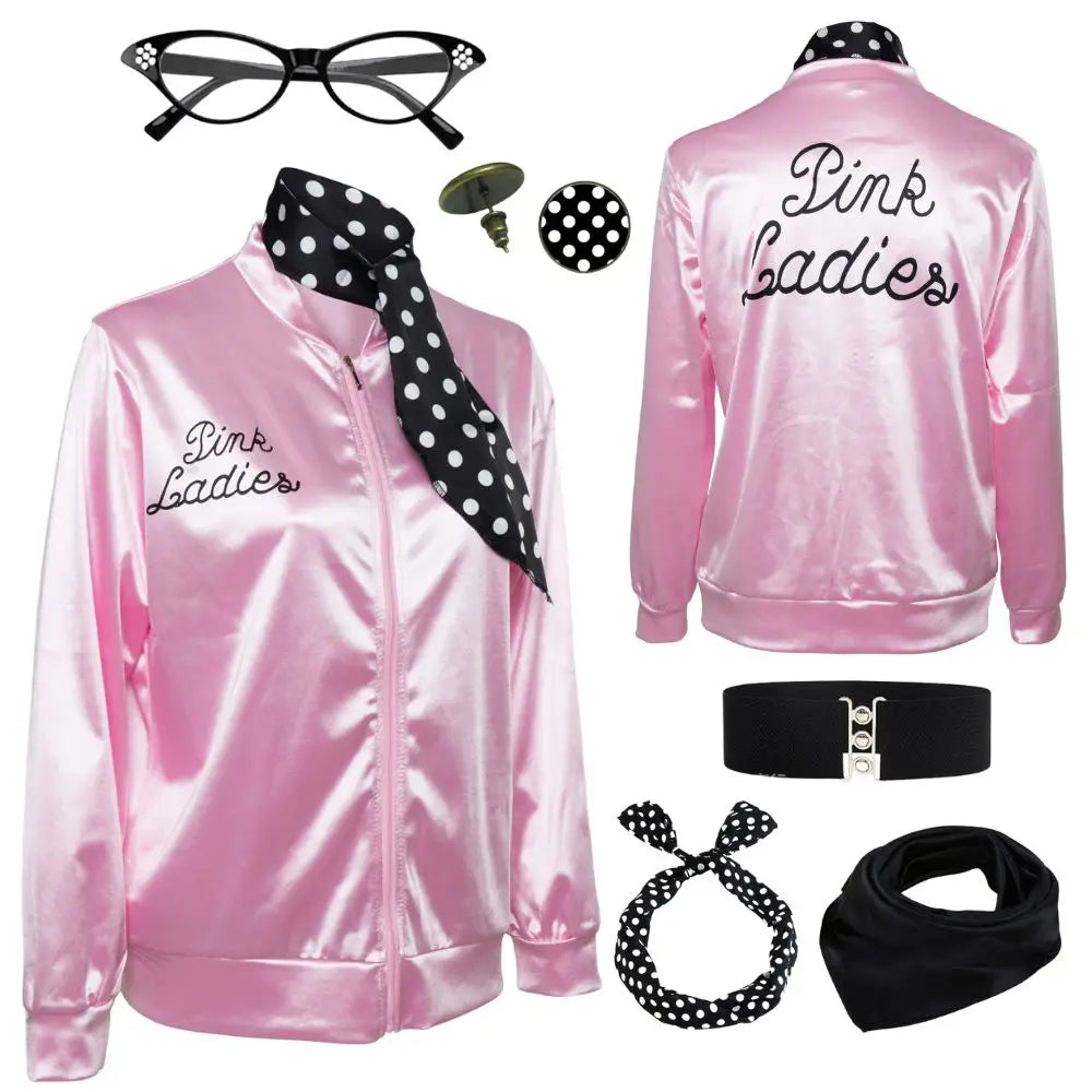 Satin Vintage "Pink Ladies" Grease Movie Women's Cosplay Costume  Jacket to 3X Plus Size