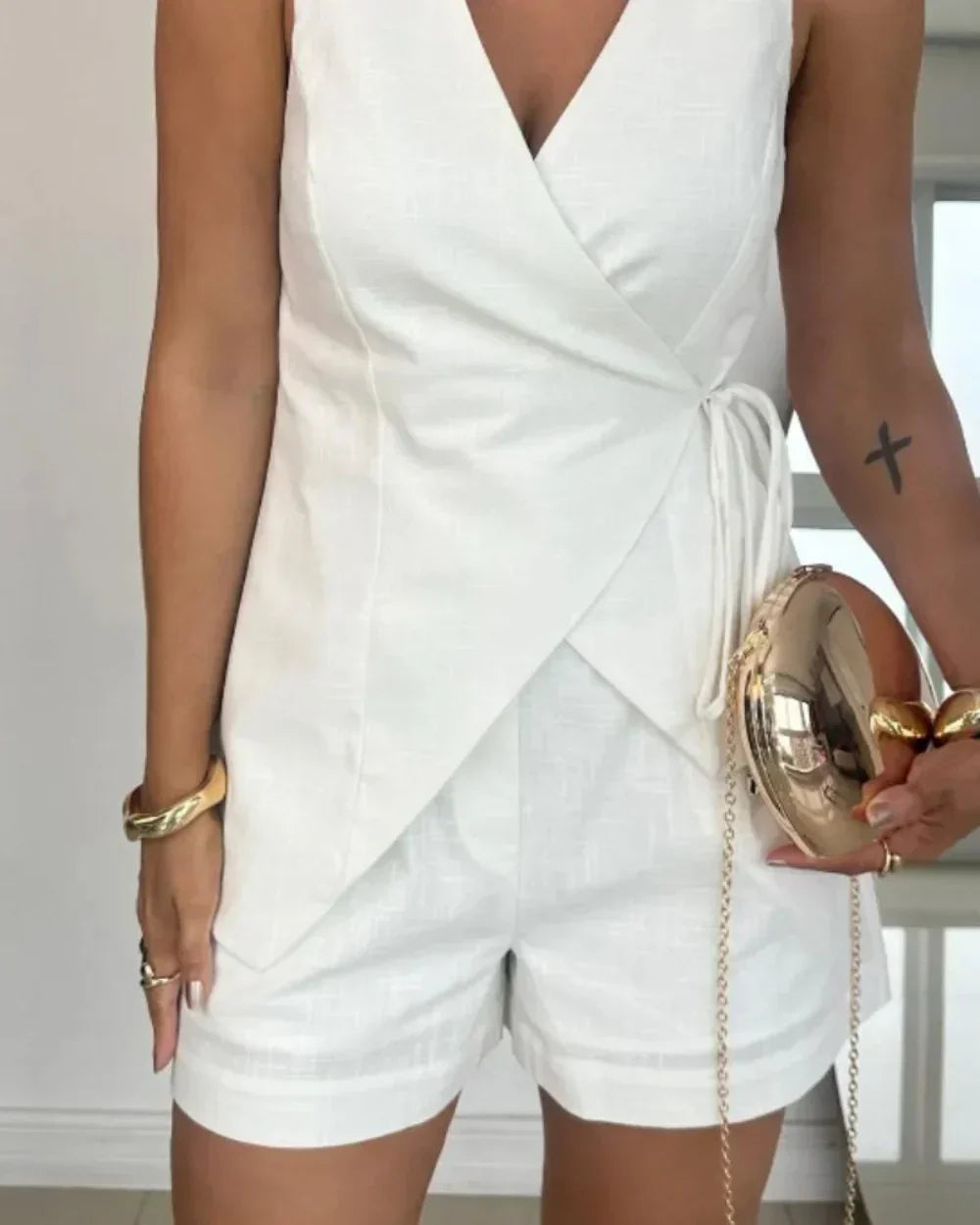 Aaliyah Linen V-neck Top and Shorts Set