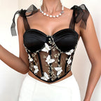 Adhara - Black Mesh Corset Crop Top