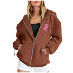 Breast Cancer Awareness Symbol Back Design Women's Zipper Hoodie Sweatshirt to 3X Plus Size