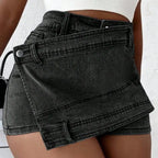 Belen - Irregular Wrap Mini Denim Shorts