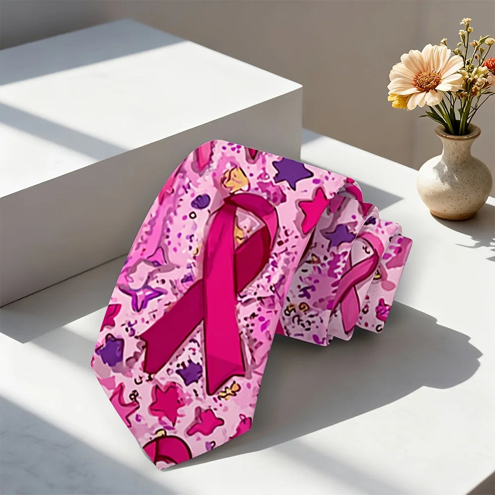 Men's Pink/Hot Pink Breast Cancer Awareness Ribbon Design Tie