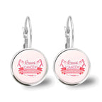 Glass Breast Cancer Awareness Ribbon Pendant Alloy Drop Earrings
