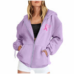 Breast Cancer Awareness Symbol Back Design Women's Zipper Hoodie Sweatshirt to 3X Plus Size