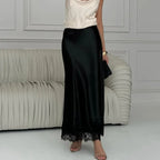Solara - Satin Maxi Skirt with Lace Hem