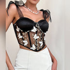 Adhara - Black Mesh Corset Crop Top