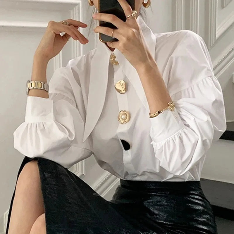 Bellamy - Statement Collar Button Detail Blouse