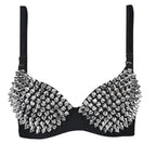 Black Leather Silver Spiked Stud Steampunk Bra