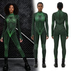 Designer Geometric Striped Print Skin Tight Long Sleeve Women's Stage Performance Jumpsuits