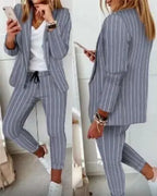 English Plaid Print Blazer Jacket +Matching Ankle Length Pants Women's Suit