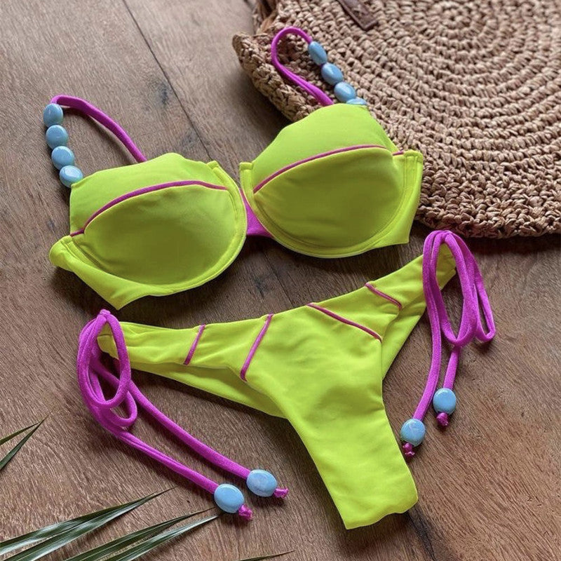Mixed Colour Simple-design Stringed Bikini