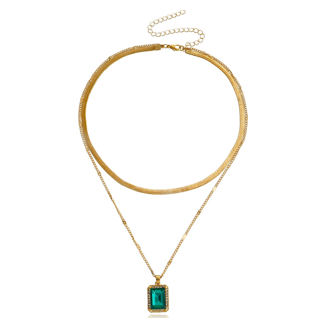 Imitation Gemstone Pendant Double-layer Necklace