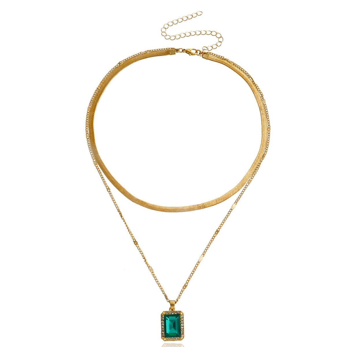 Imitation Gemstone Pendant Double-layer Necklace