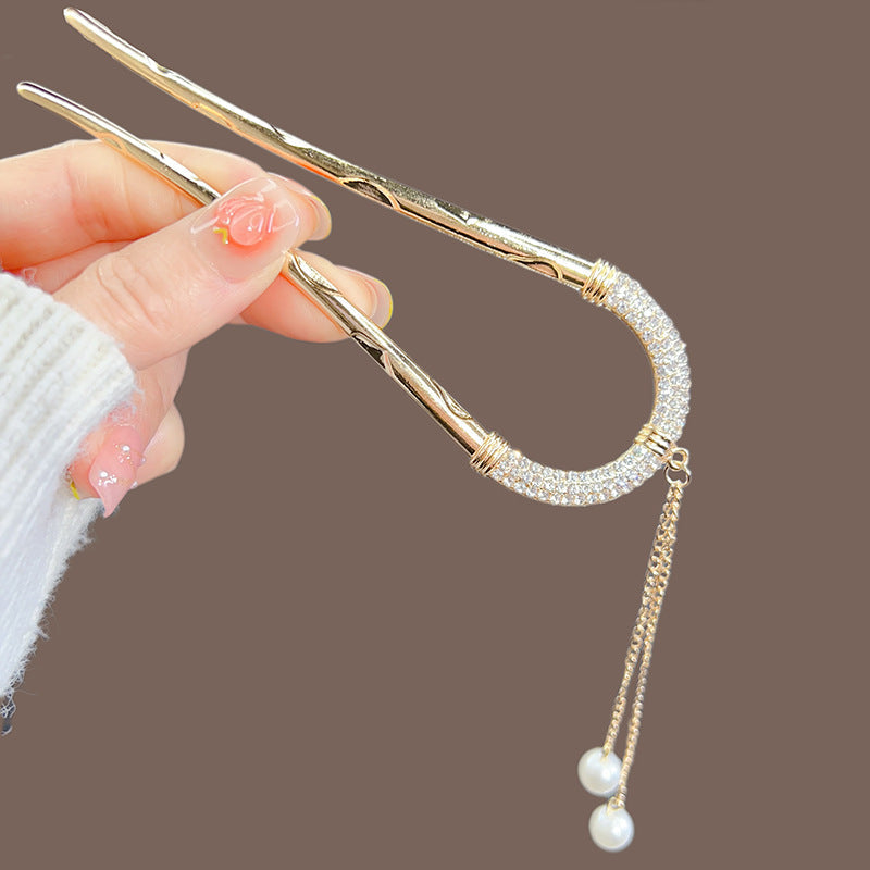 Pearl Fringed U-shaped Hairpin