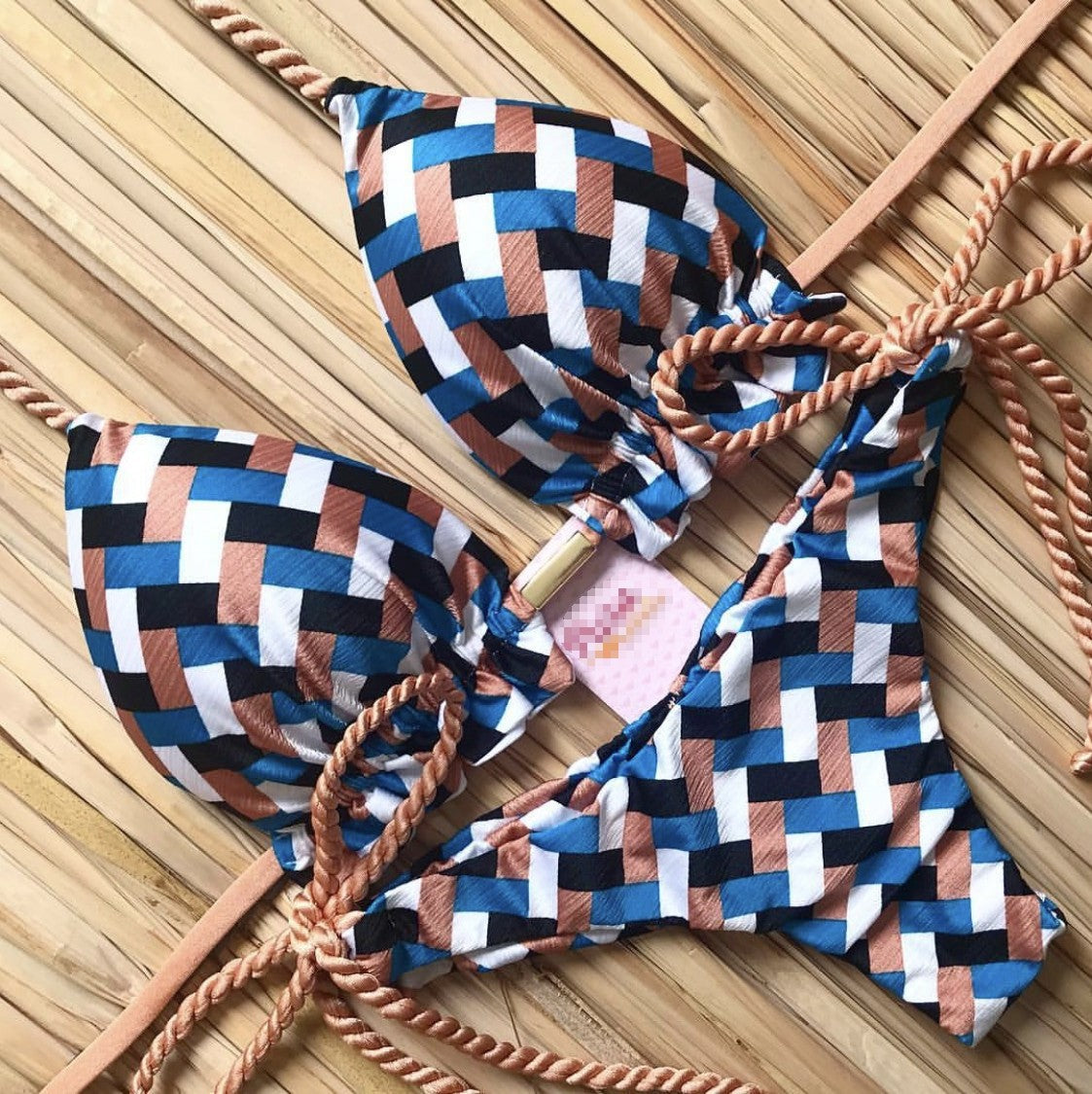 Plaid Printed Lace-up Bikini
