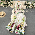 Pleated Knitwear&Wide-leg Trousers Printed 2Pcs