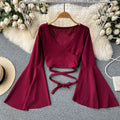 Drawstring V-neck Long-sleeve Top