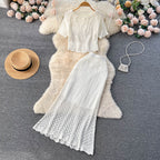 Crochet Top&Fishtail Skirt 2Pcs Set