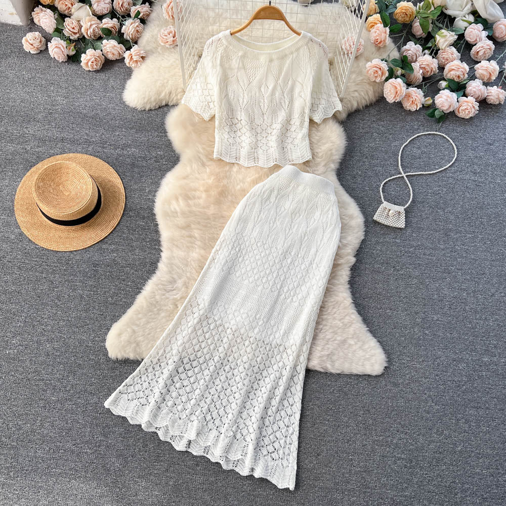 Crochet Top&Fishtail Skirt 2Pcs Set