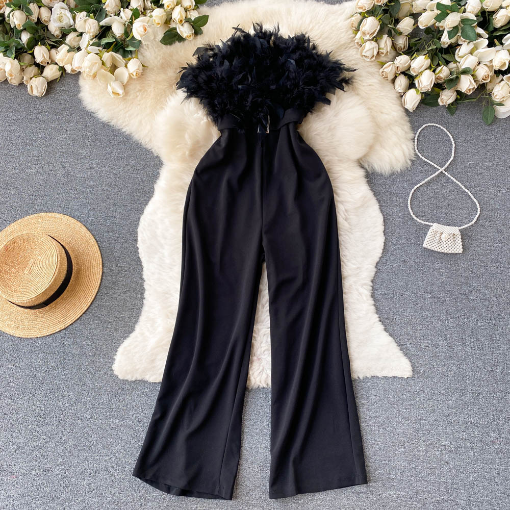 Niche Design Hairy Top Jumpsuit