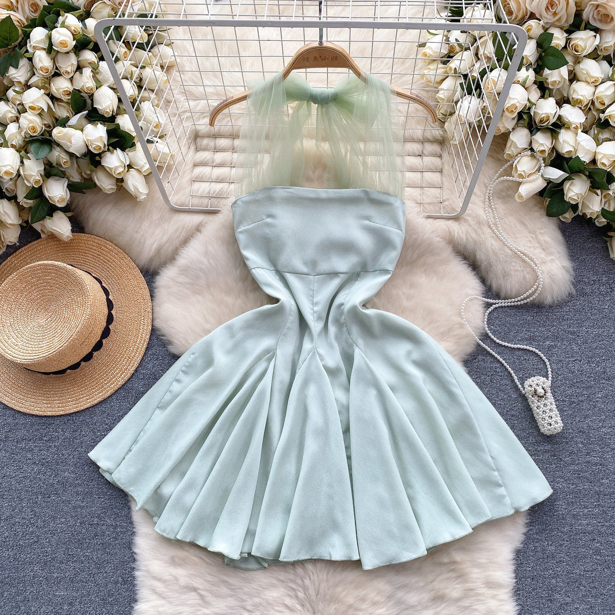Fairy Sleeveless Mesh Patchwork Halter Dress