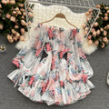 Chiffon Print Puff Sleeves Jumpsuit