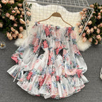 Chiffon Print Puff Sleeves Jumpsuit