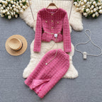 Cardigan&Skirt Plaid Tweed 2Pcs Set