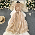 Vintage Floral Embroidered Pleated Dress
