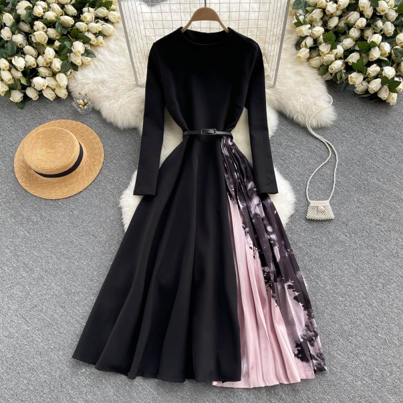 Patchwork Pleated Irregular Skirt Dress
