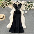 Elegant Sequined Embroidered Lace Black Dress