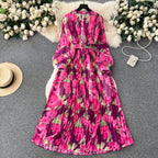 Pleated Floral Printed Shirt Dress
