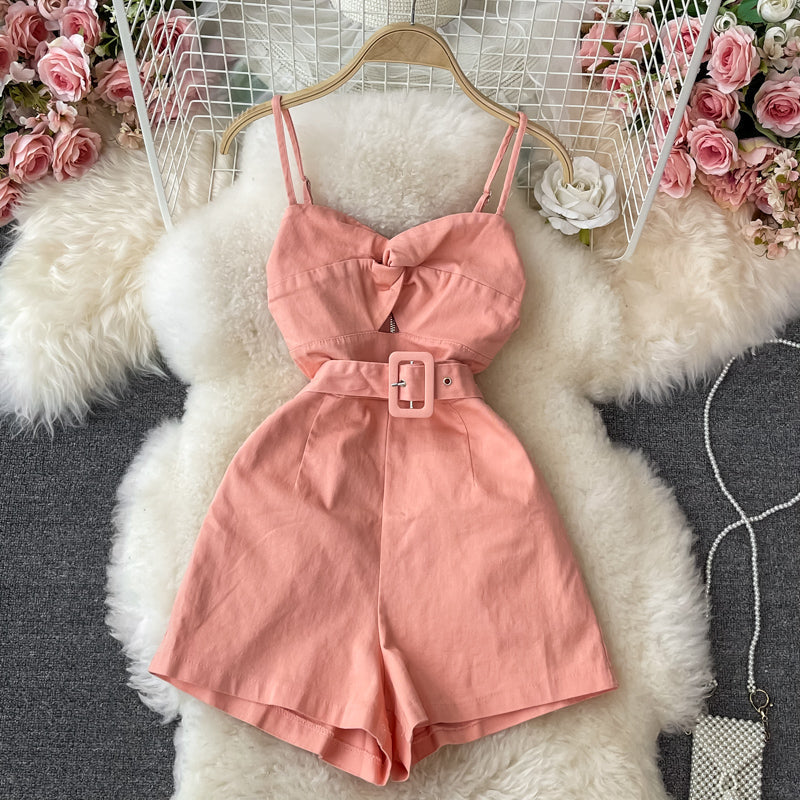 Chic Solid Color Suspender jumpsuit