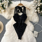 Vintage Mesh Lace-up Black Jumpsuit